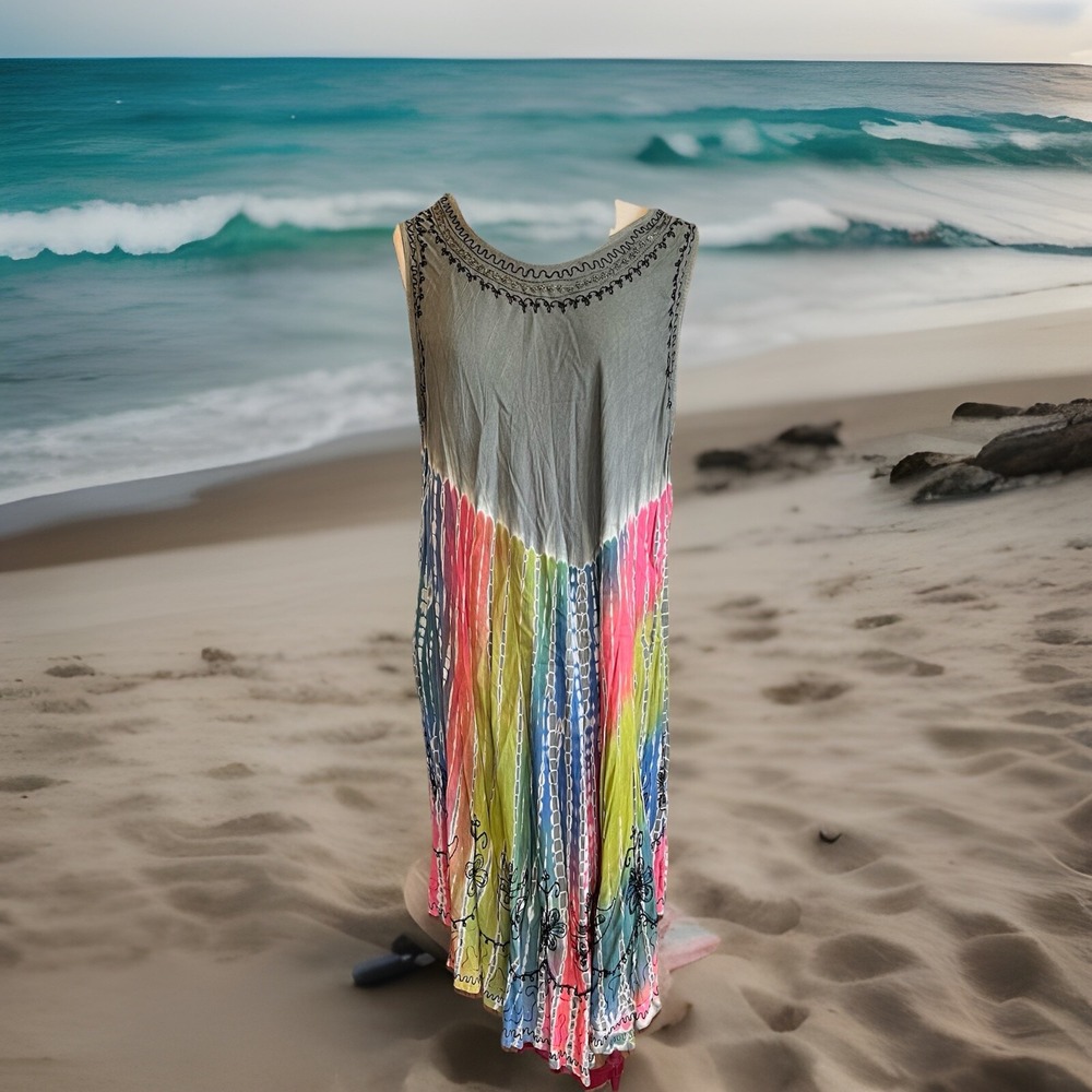 Tie Dyed Maxi Dress Boho Gypsy Festival Free Size‎ Shoreline Beach Vacation